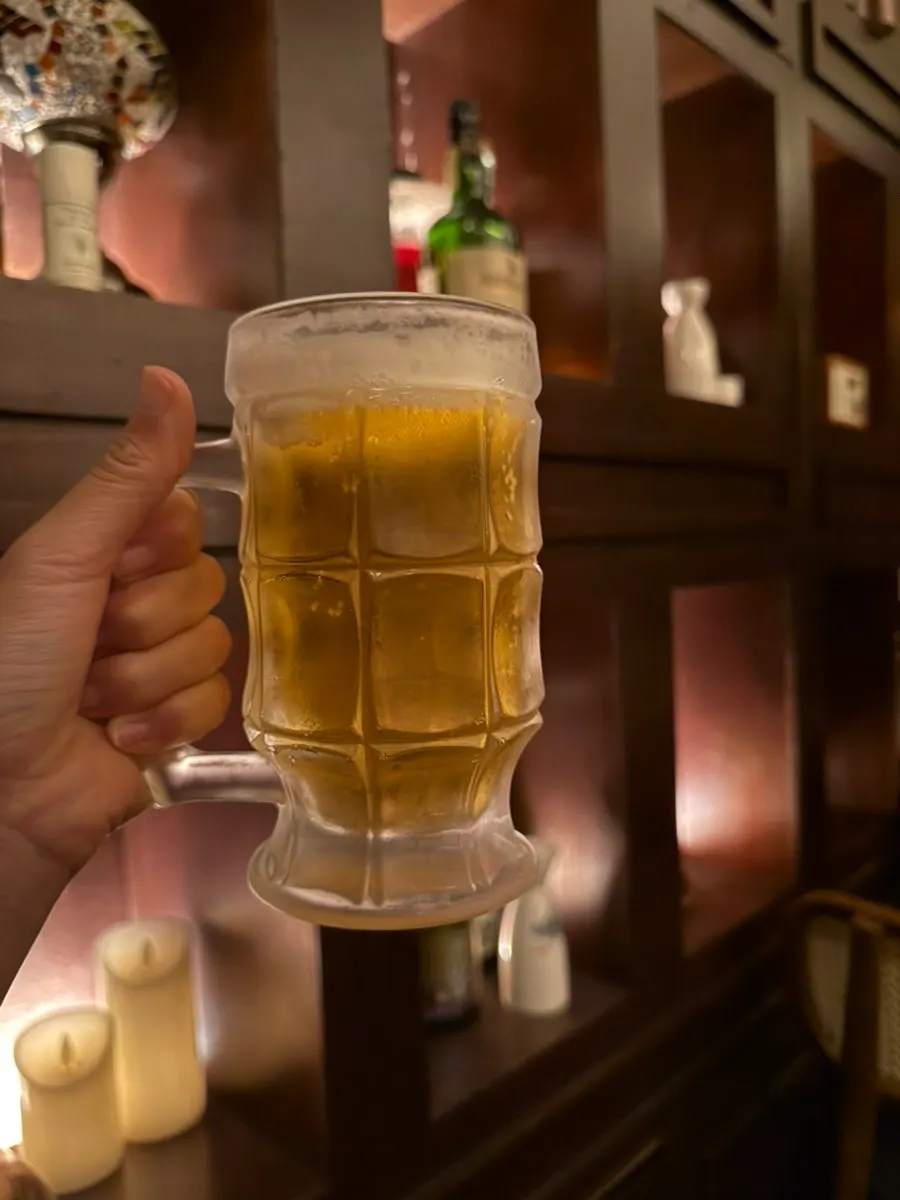 A glass of draft beer at Nani Byeolgwan