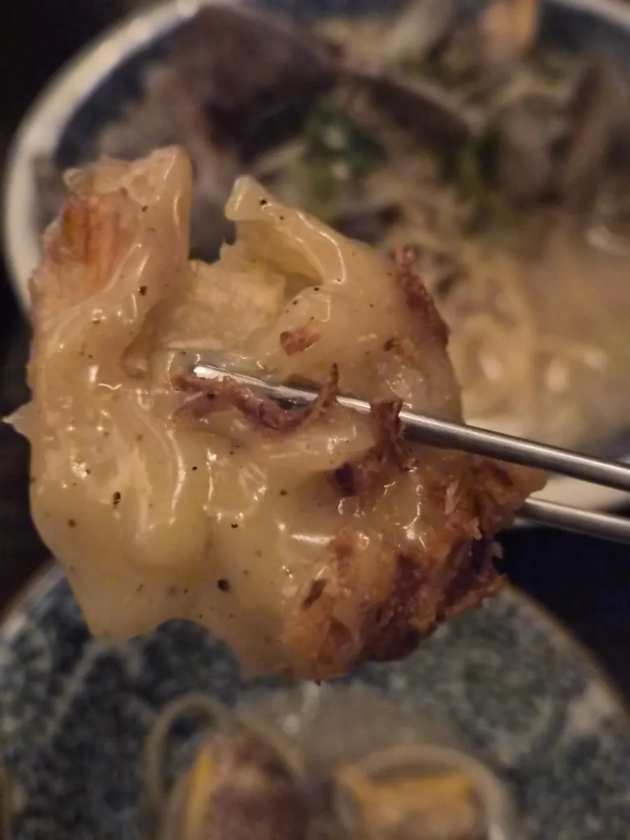 Close-up of the crispy-battered lemon cream shrimp