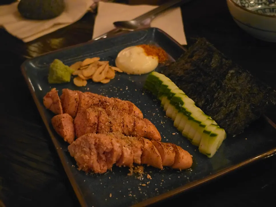 삼겹쪽파꼬치 구이 접시