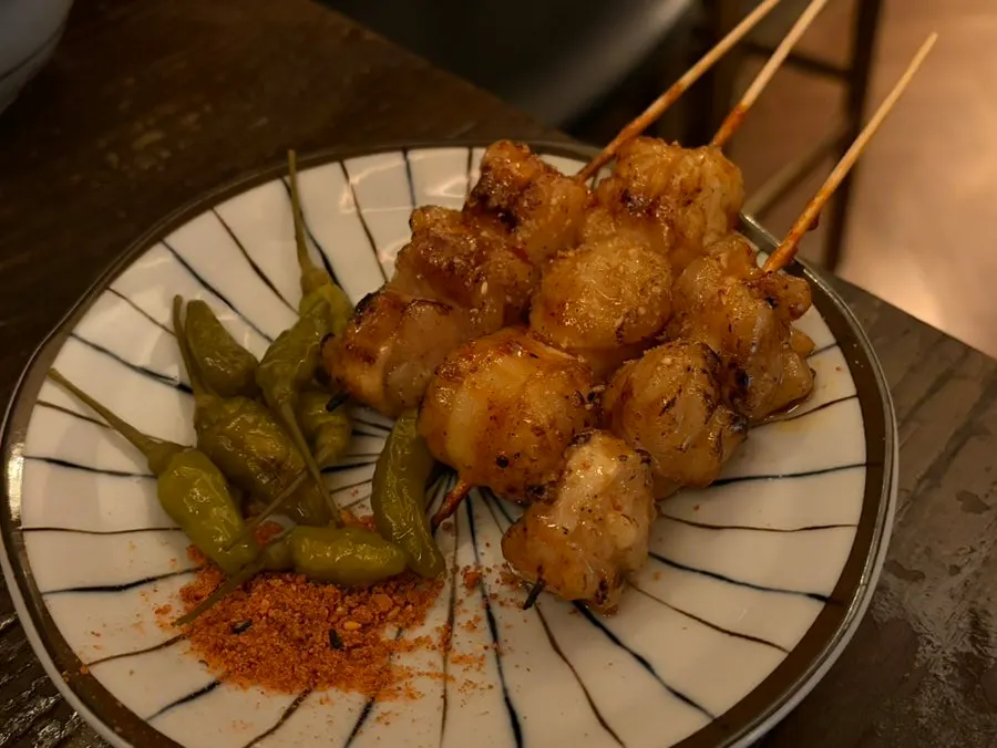 Beef intestine skewers grilled with a charred flavor