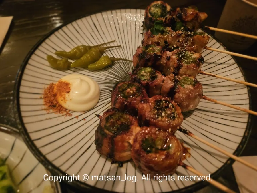 윤기가 도는 닭꼬치 클로즈업