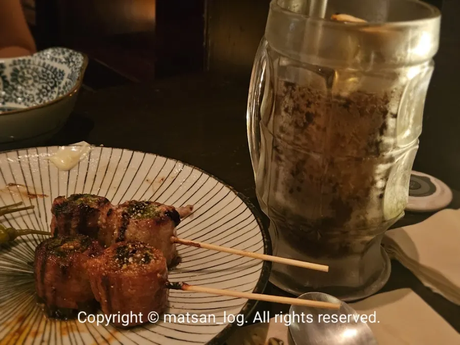 삼겹쪽파꼬치 단면이 보이는 모습