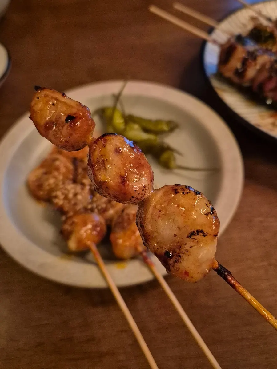 Close-up of gopchang skewers at Nani Byeolgwan Yeongdeungpo Branch