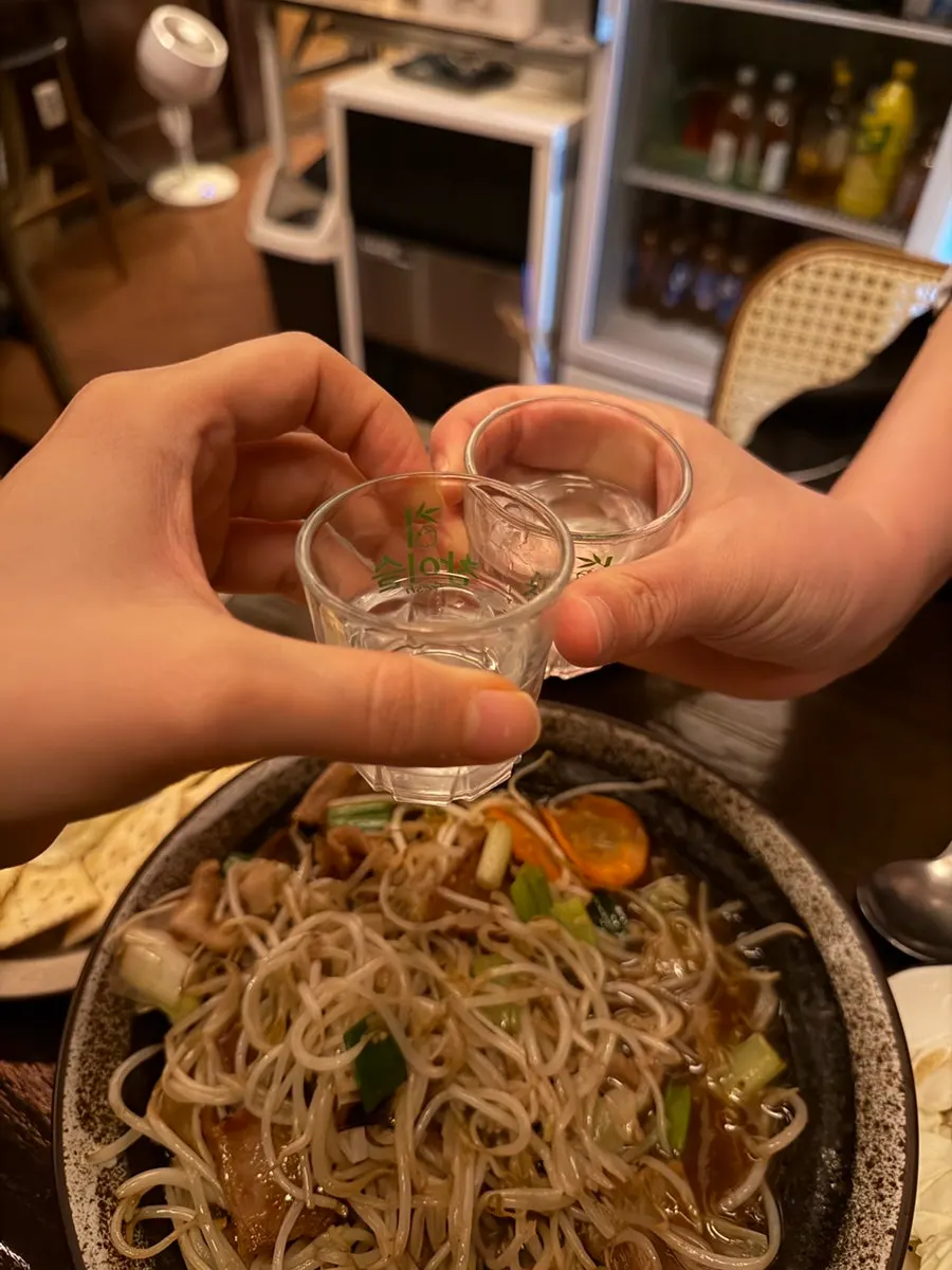 Table set with soju and two side dishes