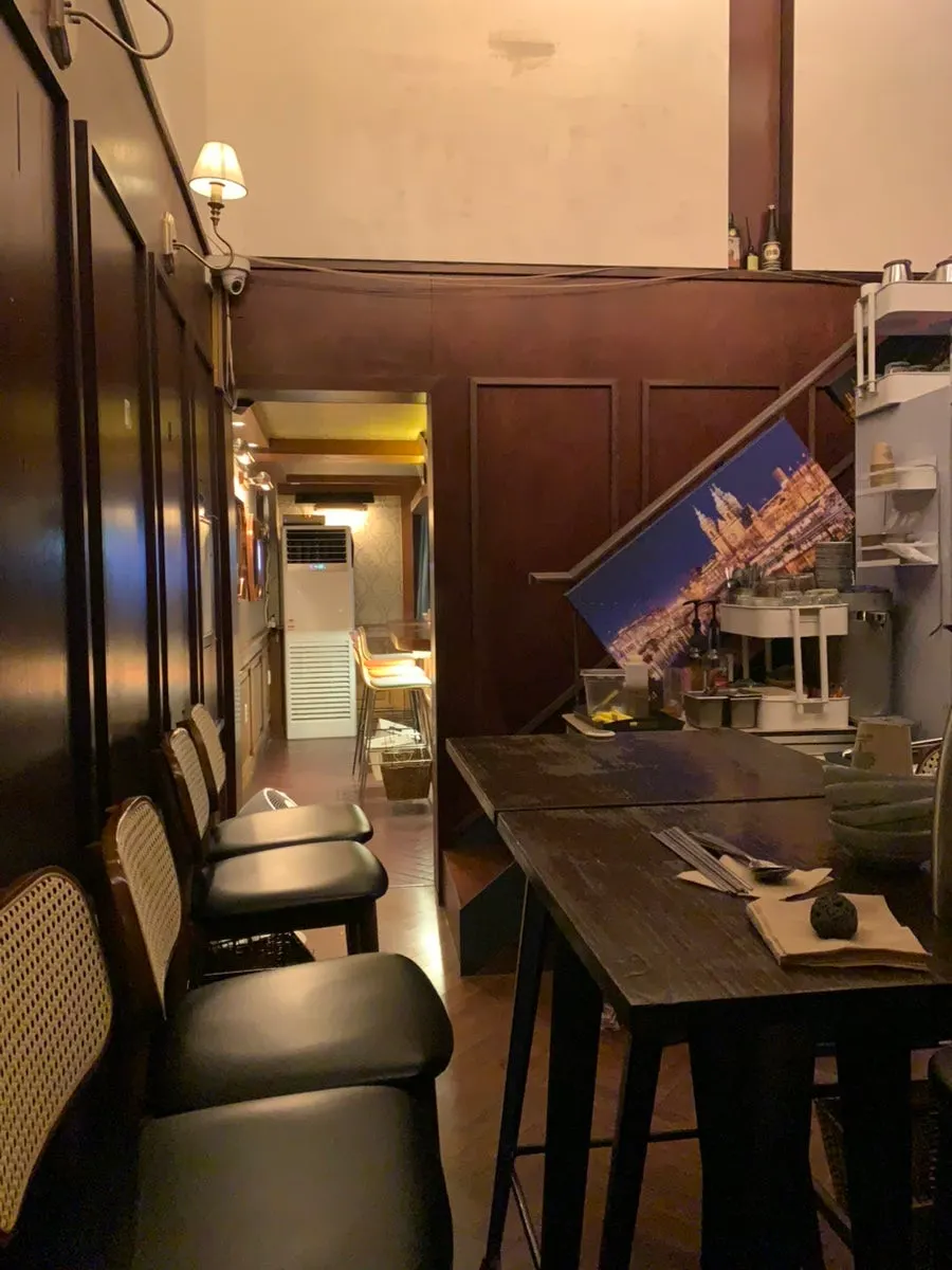 Interior with bar seating good for drinking solo