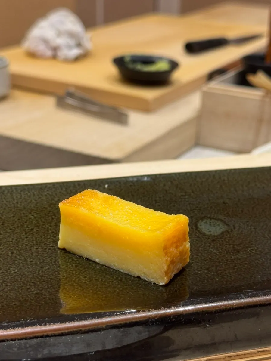 Tamagoyaki made with egg and shrimp
