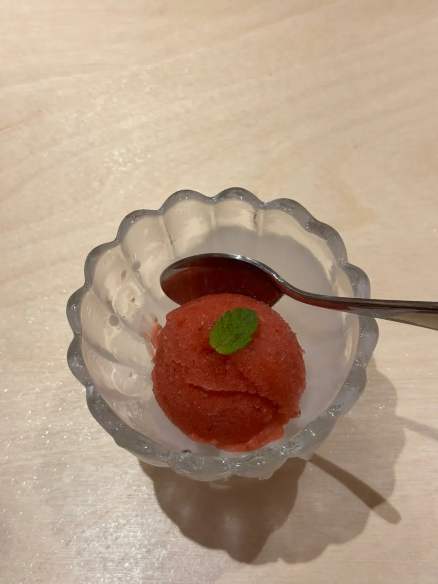 Strawberry sorbet dessert closing out the course
