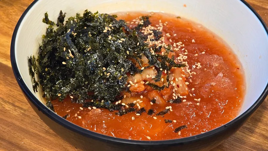 Kimchi rolled noodles ordered with the jeon