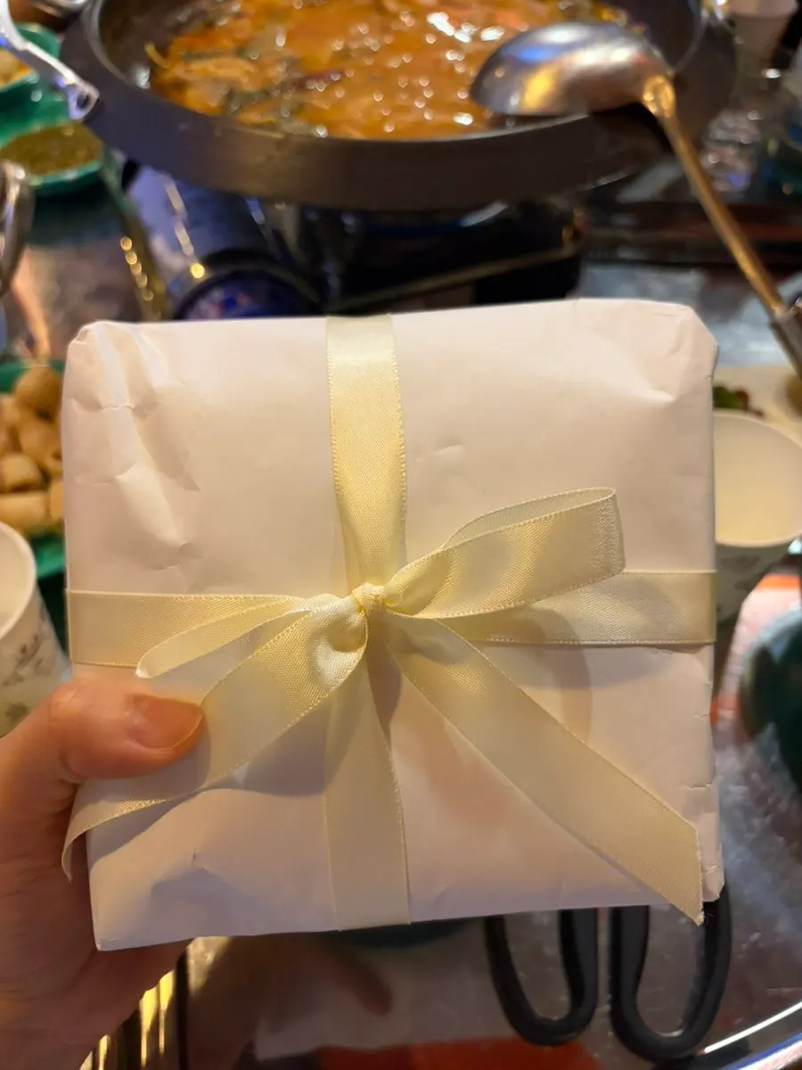 Wrapping paper from a gift a friend brought along