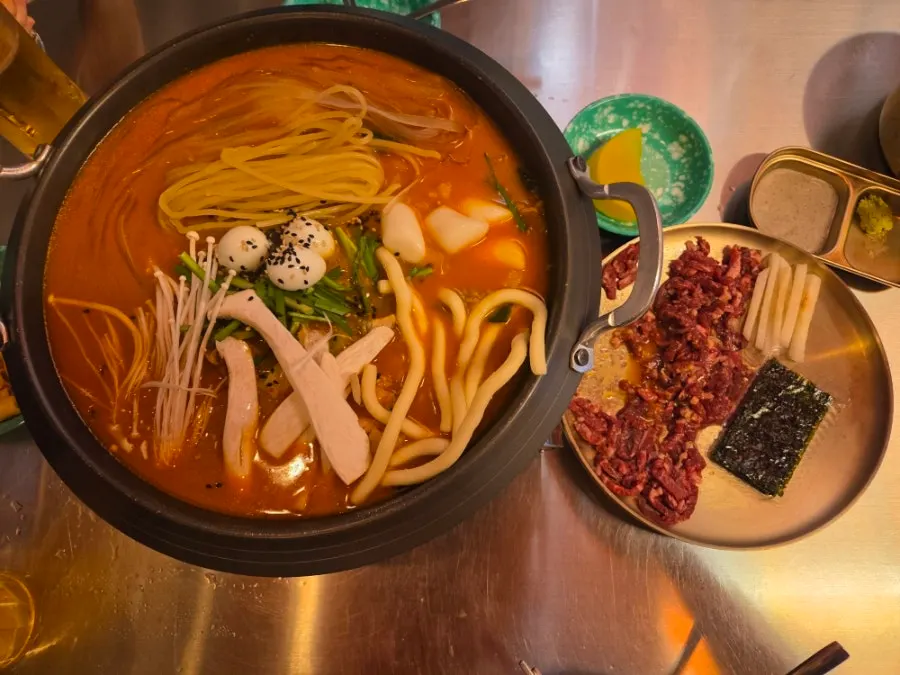 Boneless dakdoritang hot pot set on the gas burner