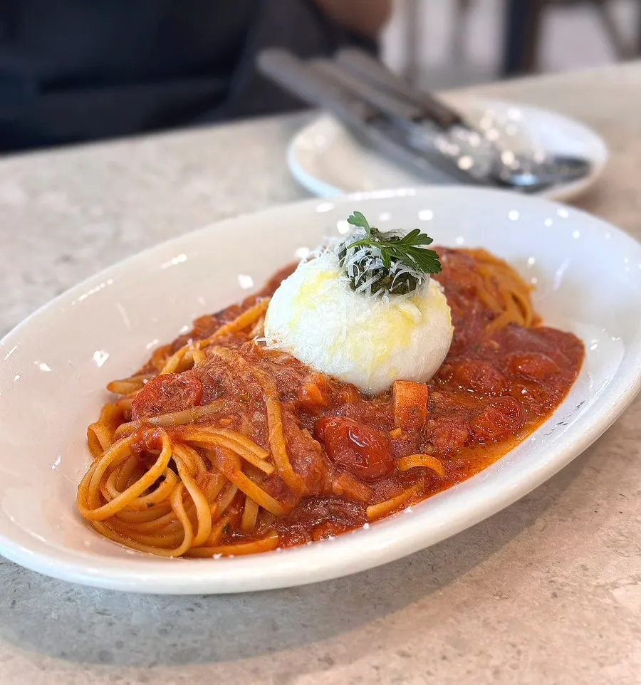 Burrata arrabbiata with spicy tomato sauce