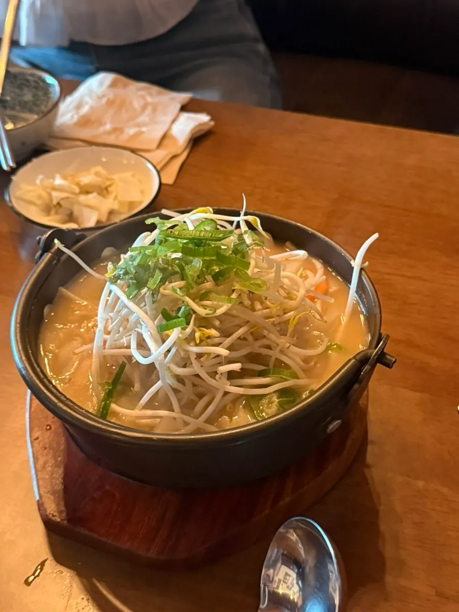 Nagasaki seafood nabe piled high with bean sprouts