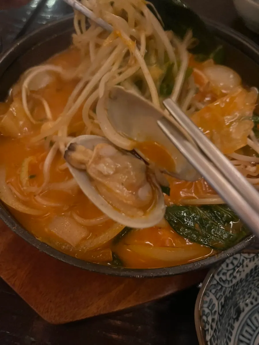 Spicy seafood nabe full of seafood and vegetables
