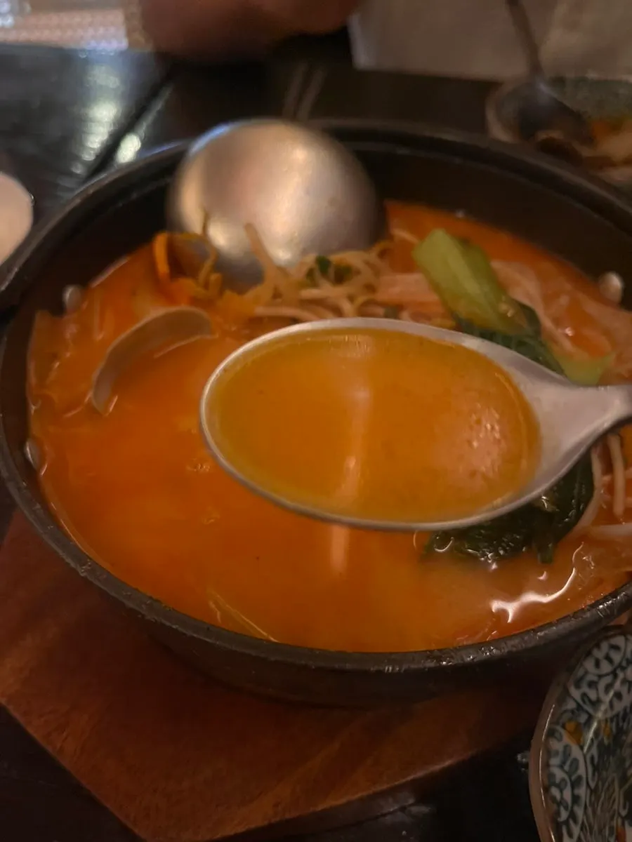 Pot of seafood nabe with reduced broth
