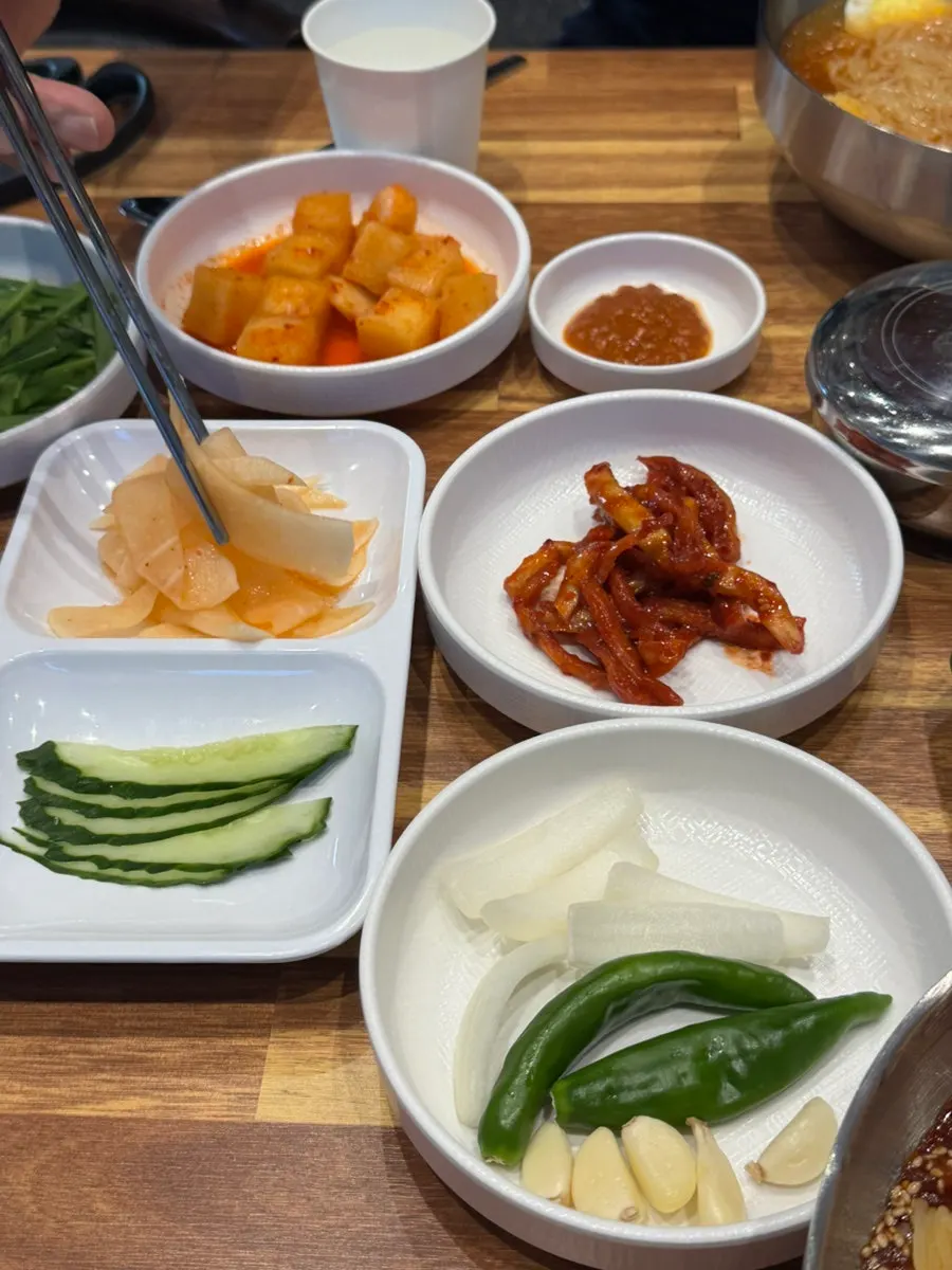 탱글한 면이 보이는 물밀면 한 그릇