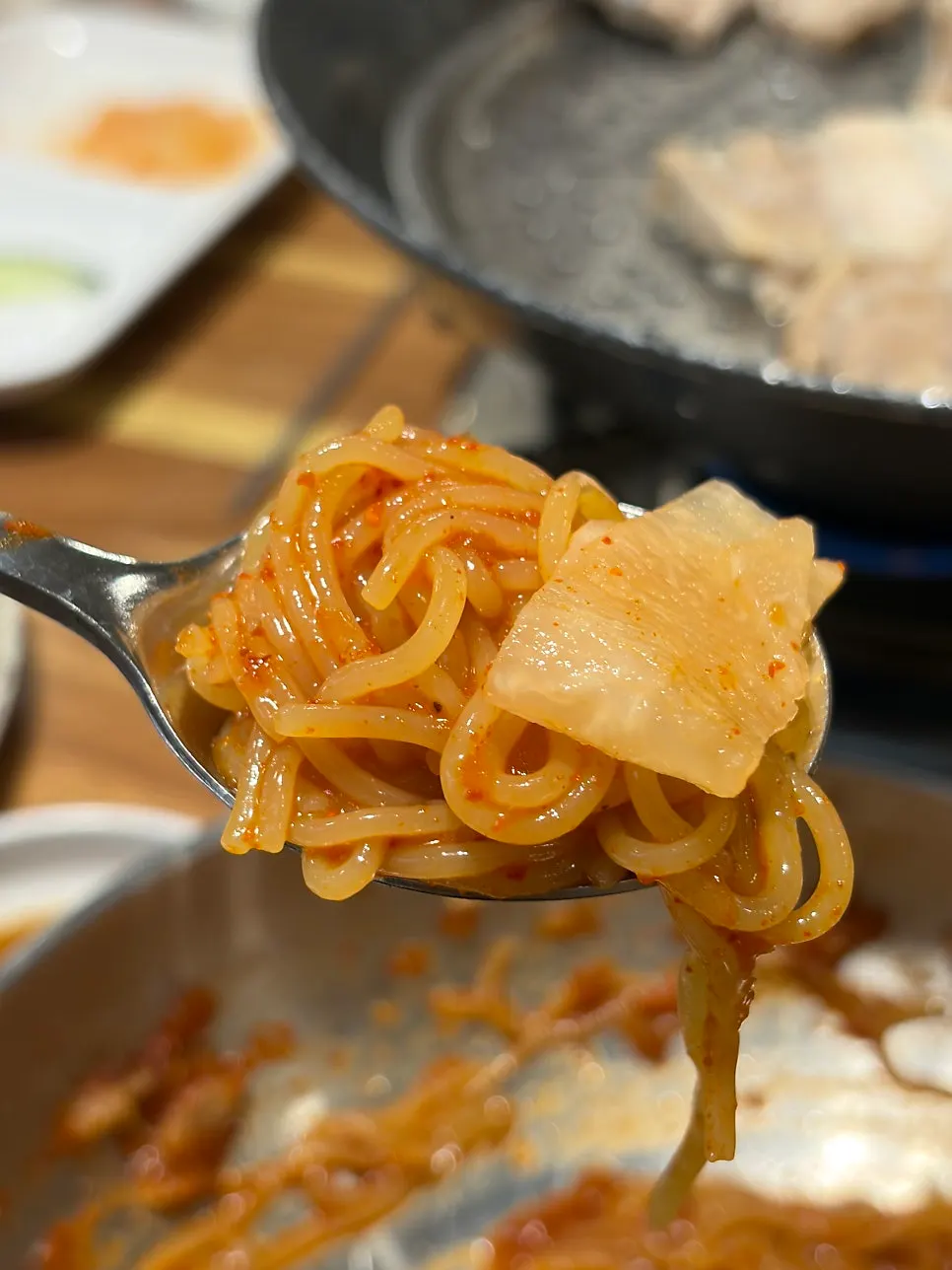 Bibim milmyeon topped with plenty of sauce