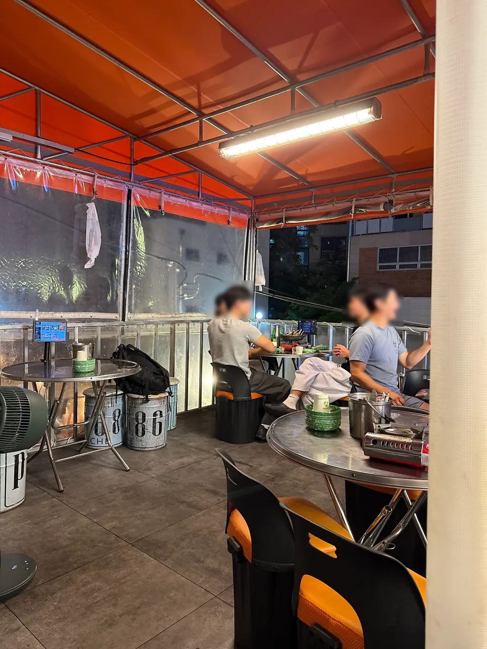 Second-floor terrace outdoor seating at Yeongdong Pocha