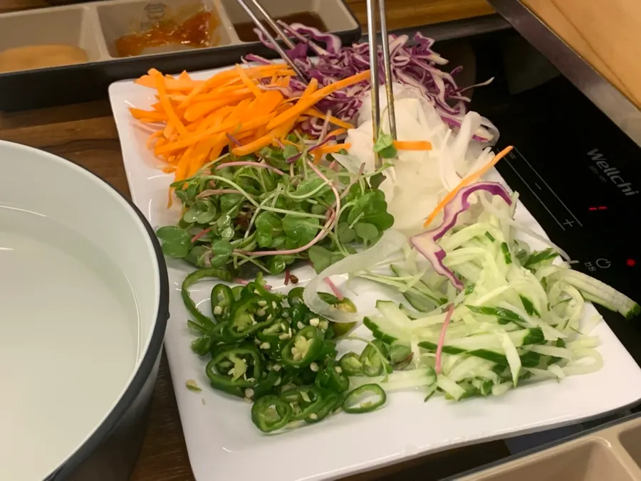 Food dipped in peanut sauce
