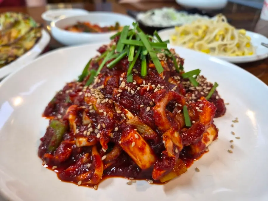A plate of Haesanggung's octopus stir-fry