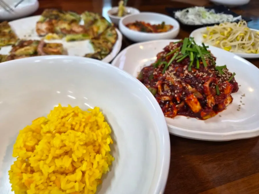 Turmeric rice served as part of the set