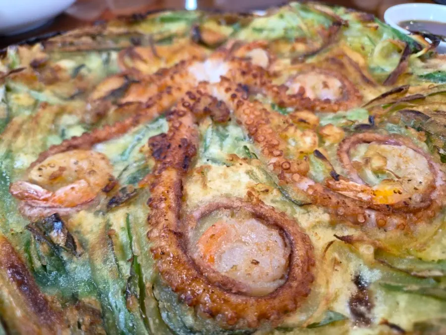 Haesanggung's seafood pancake loaded with seafood