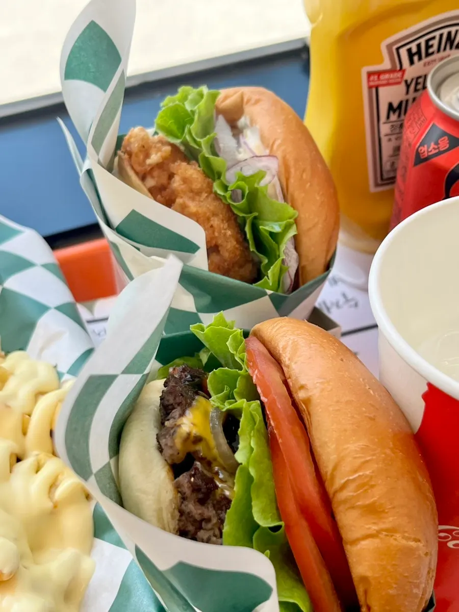Ocean view and handmade burger meal