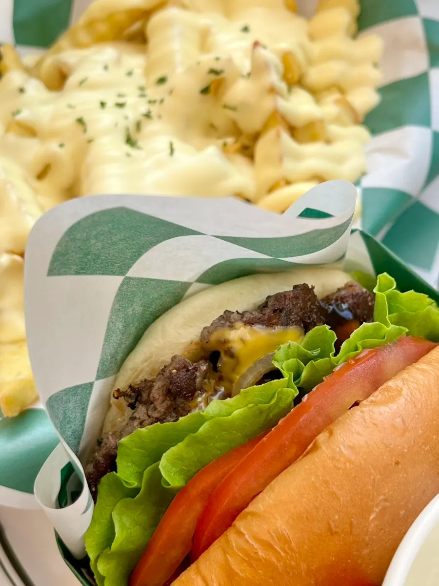 Thick shrimp-patty burger