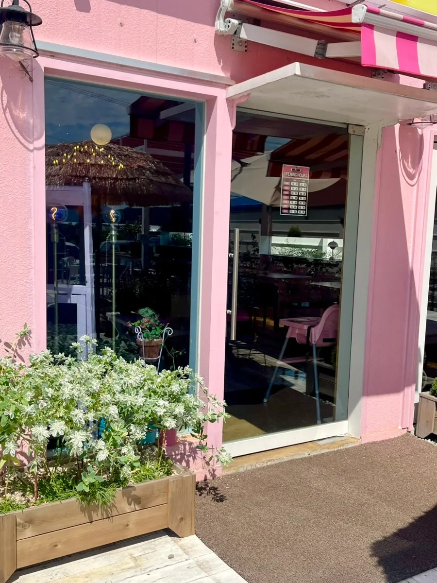 Outdoor terrace at Pink Wall Cafe