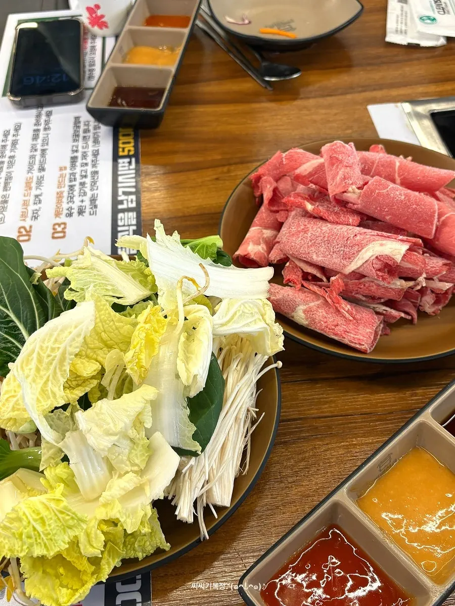Self-serve bar corner with shabu-shabu vegetables