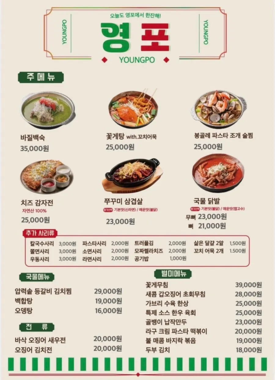Yeongpo's main drinking-snack menu board