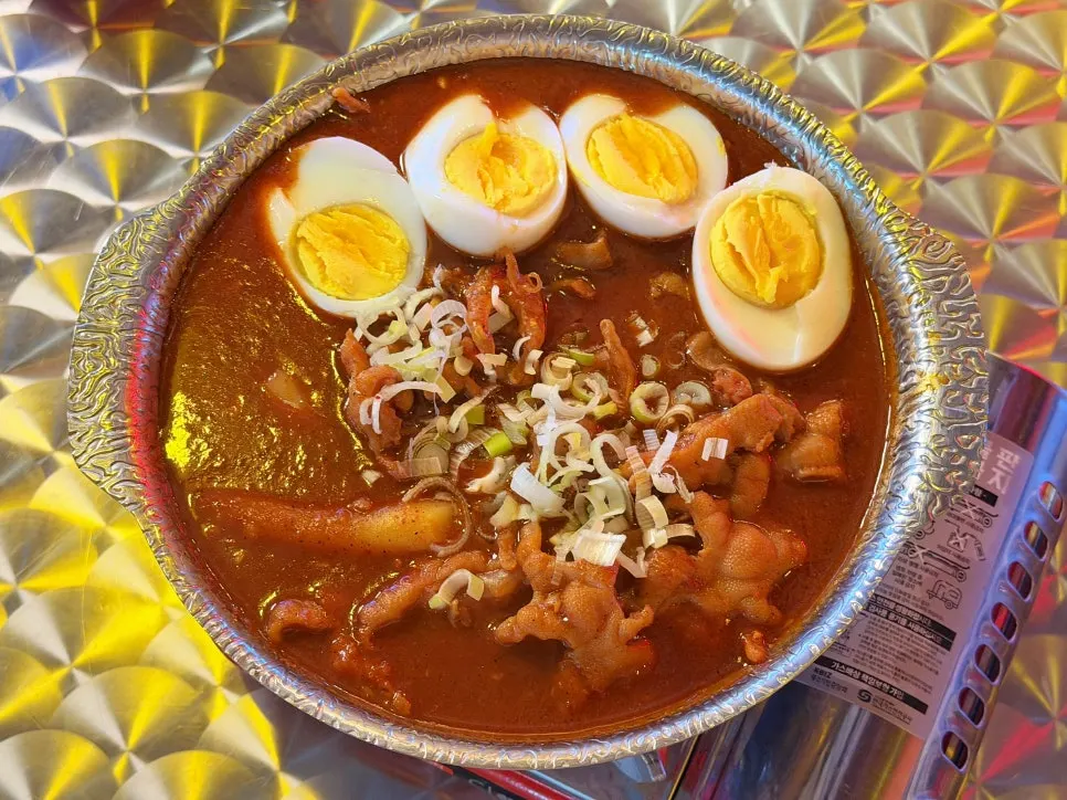 Yeongpo's boneless dakbal soup topped with two boiled eggs