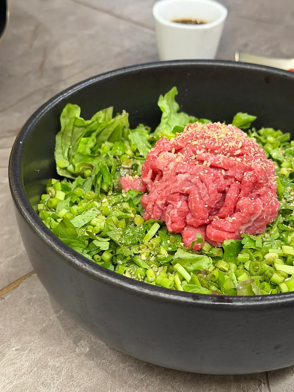 Hanwoo yukhoe bibimbap served with galbitang broth