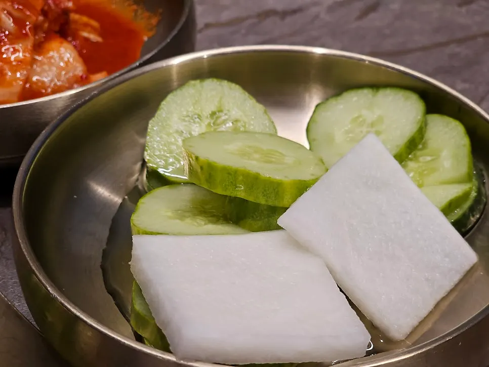 Kimchi, cucumber and radish pickle side dishes