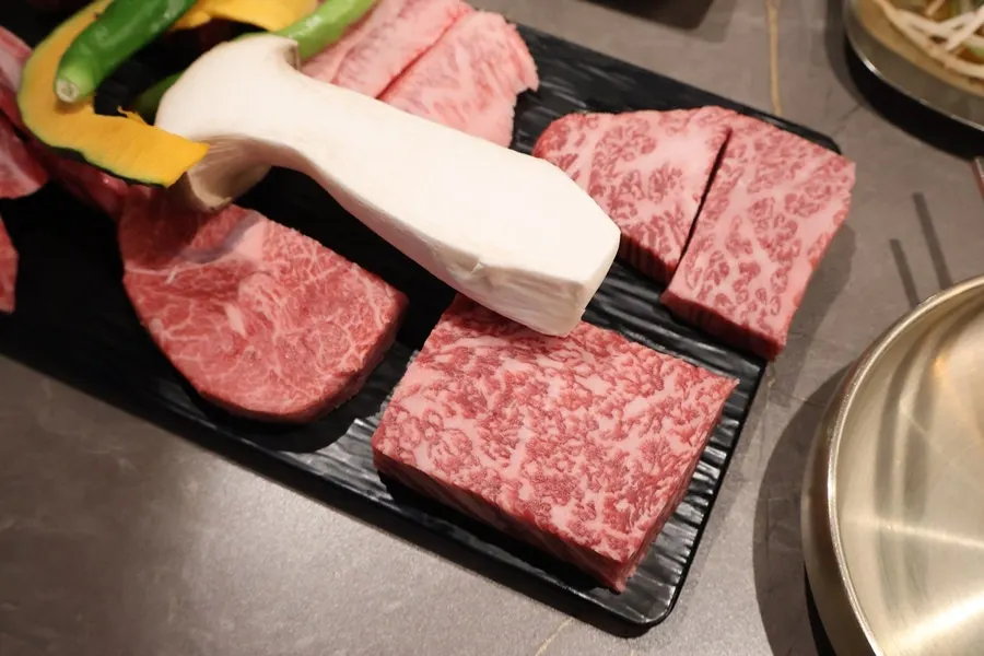 Plate of raw beef showing bright red marbling