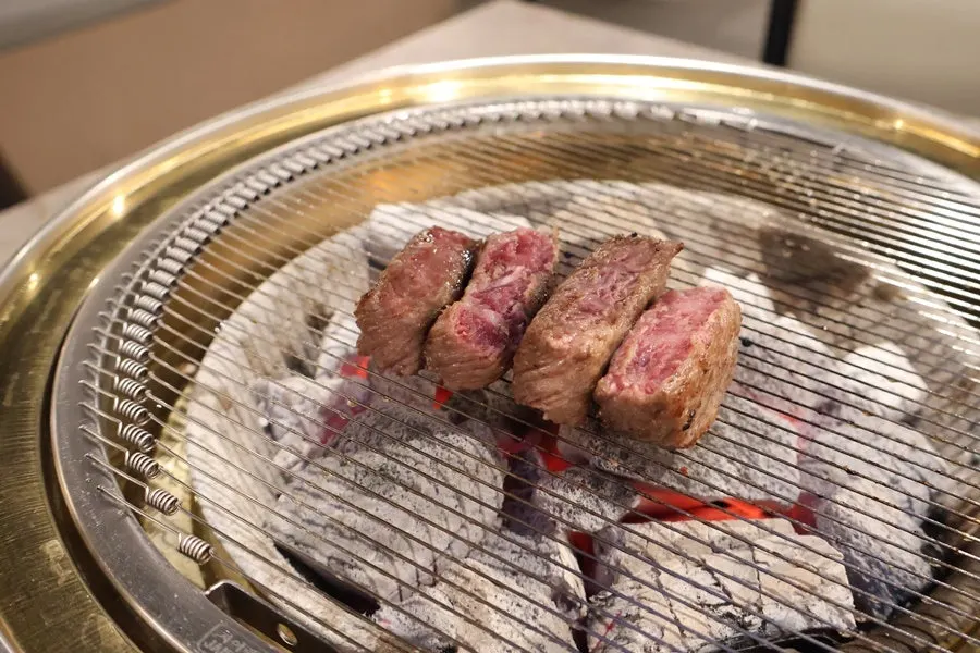 Thick-cut hanwoo grilled to medium