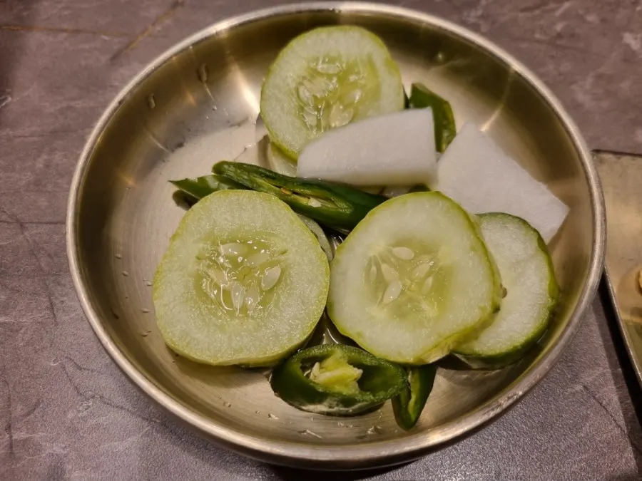 Side dish plate with cucumber peppers
