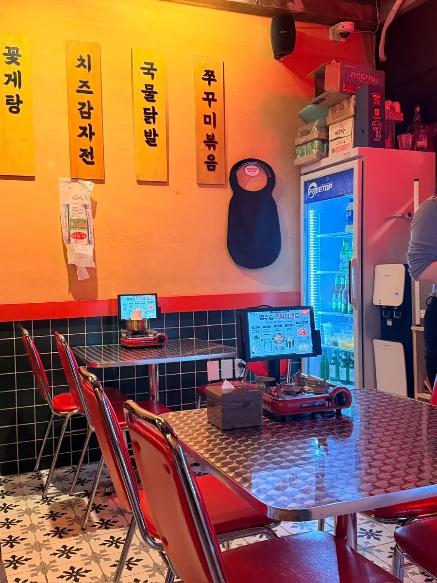 Dimly lit view of Yeongpo's indoor tables
