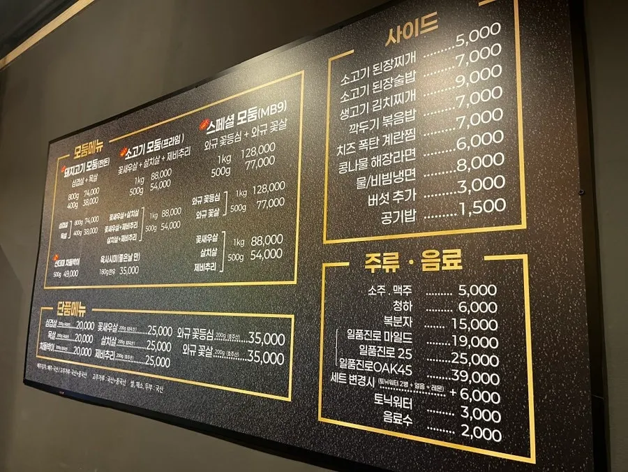 Menu board listing prices for beef and pork platters