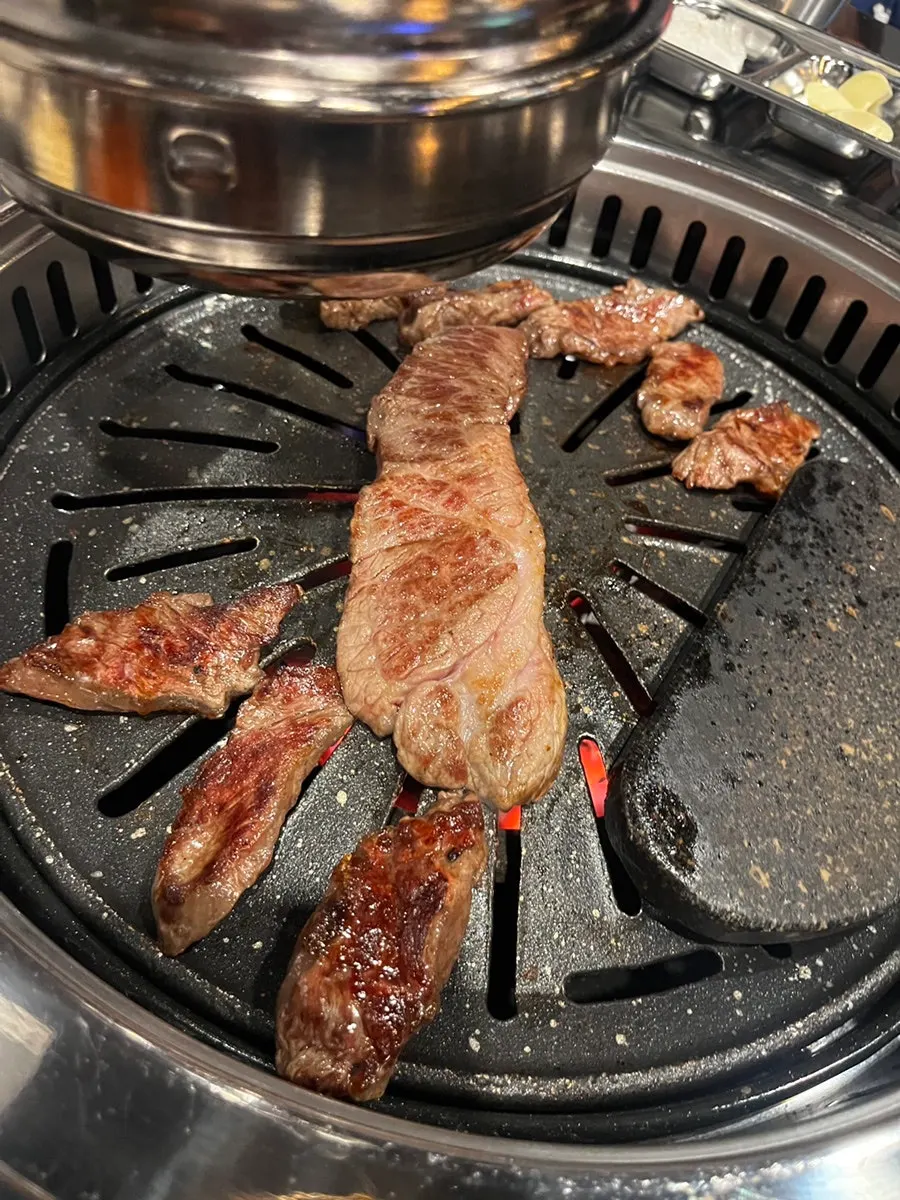 Beef grilling on the tabletop grill