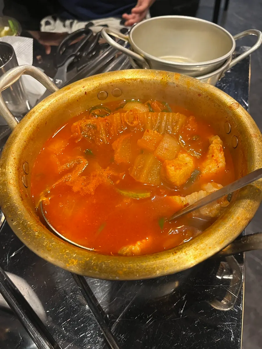 Raw beef kimchi stew ordered to finish the meal
