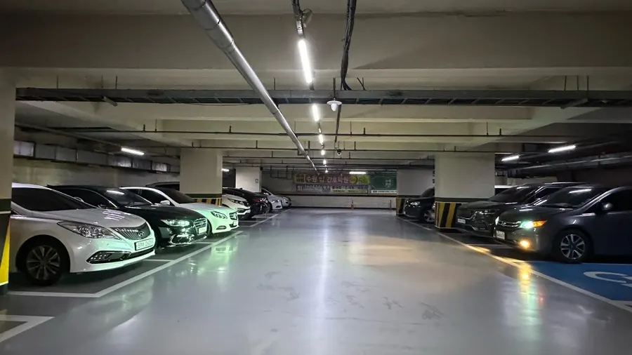 Underground parking lot of the building housing Sogogi Twist