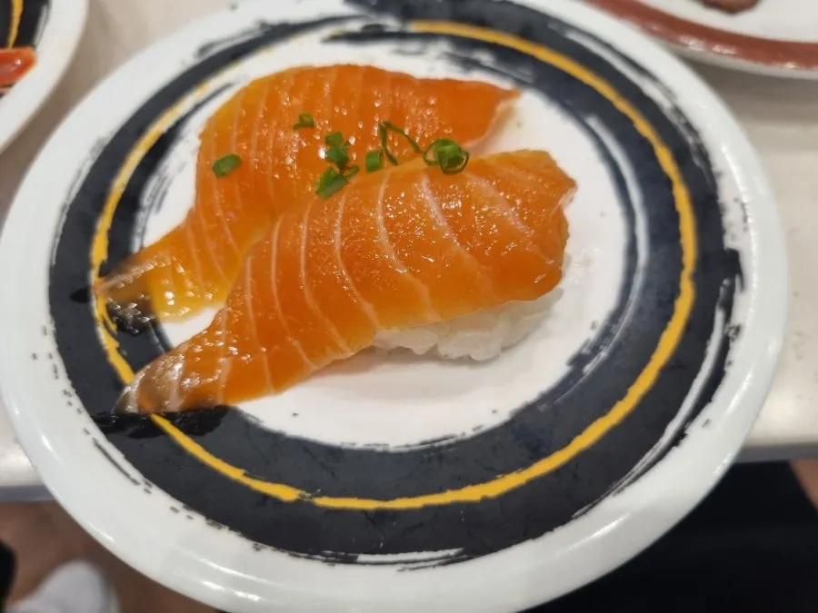Plate of salmon belly sushi