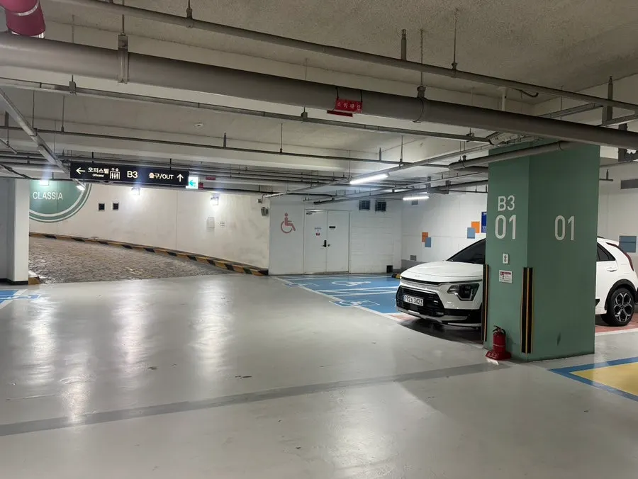 Entrance to the building's underground parking lot