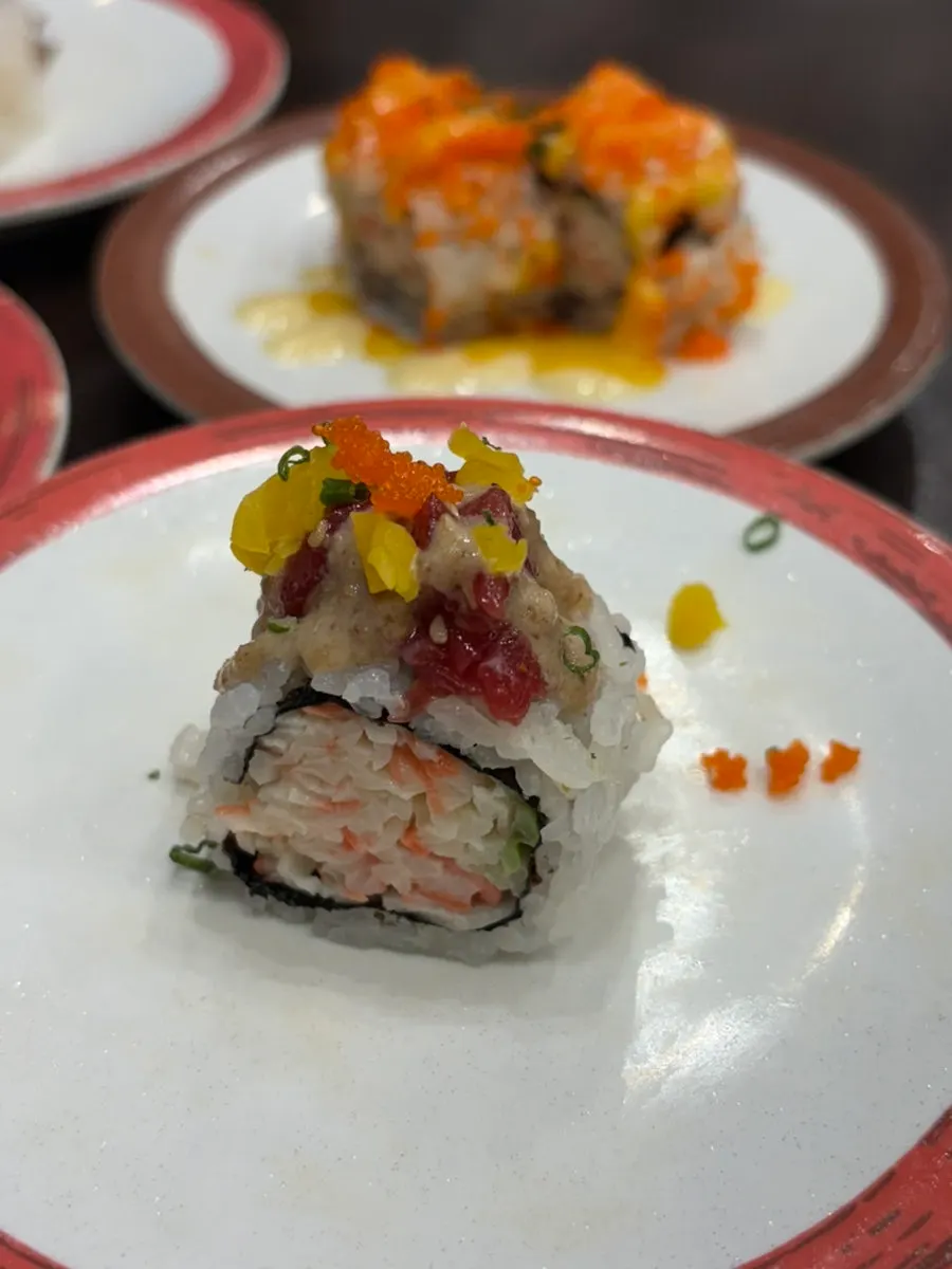Close-up of salmon and tuna sushi