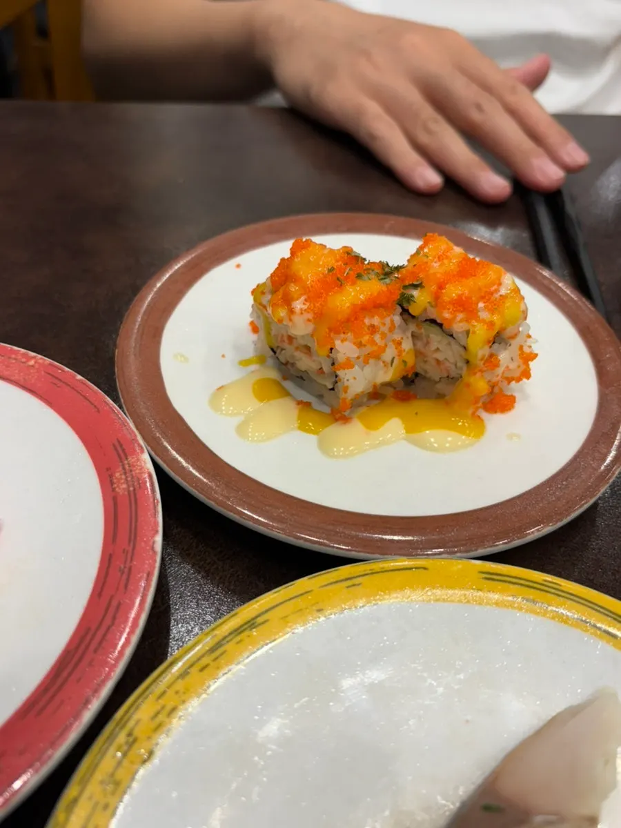 A plate of aged kimchi flounder sushi
