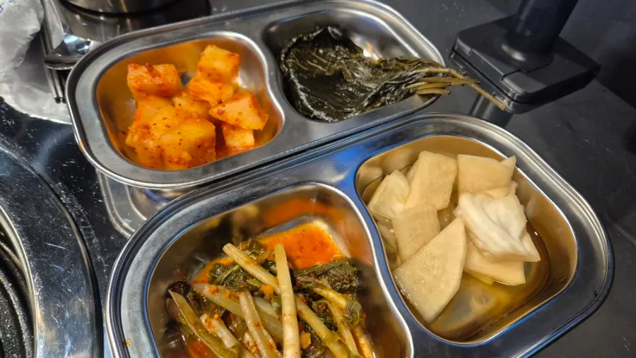Side dish spread at the BBQ restaurant