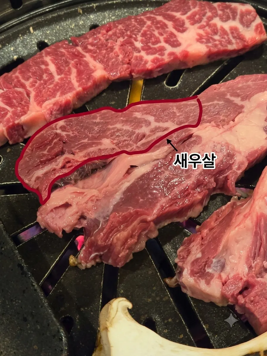 불판에 올린 등심과 살치살