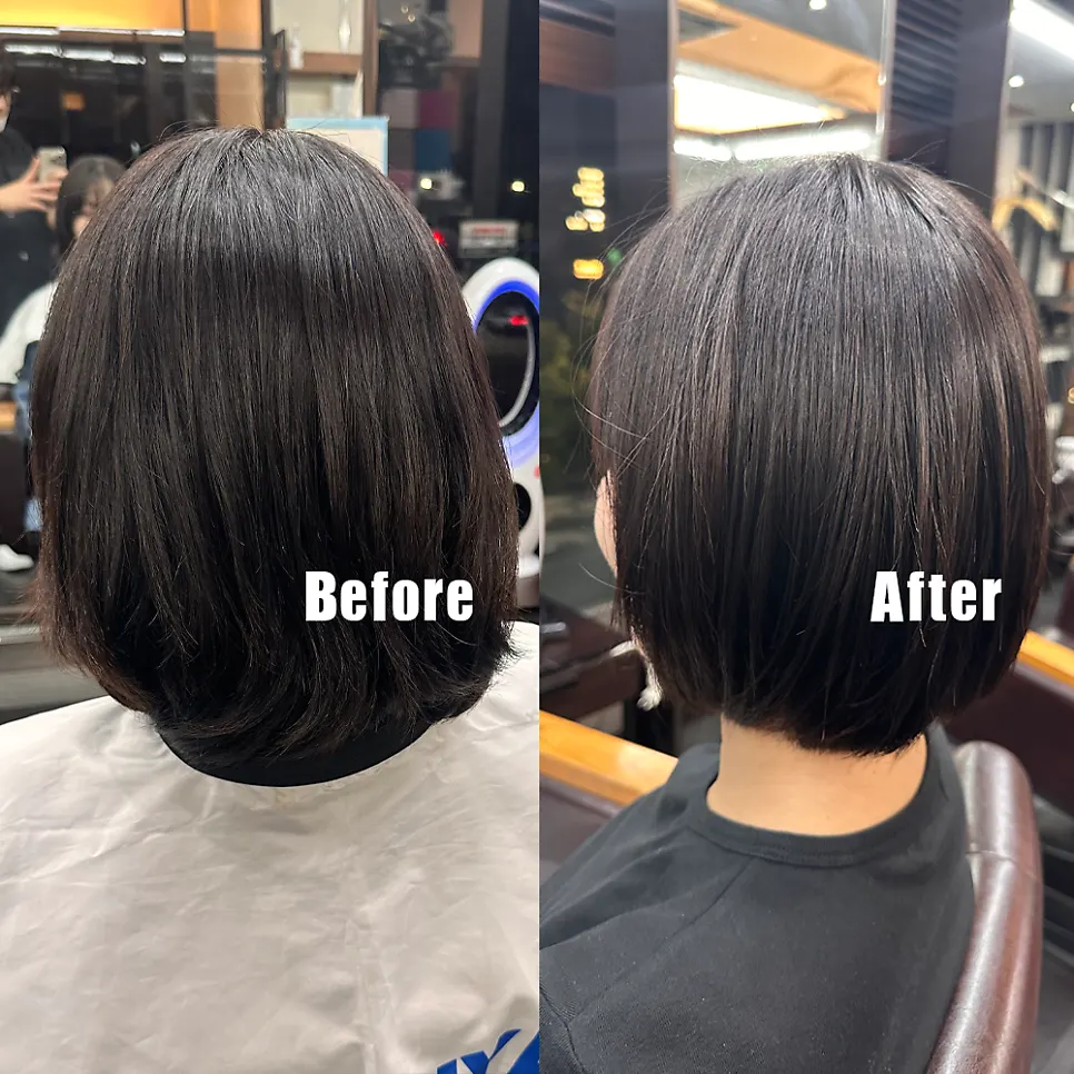 Before and after comparison of the bob volume perm