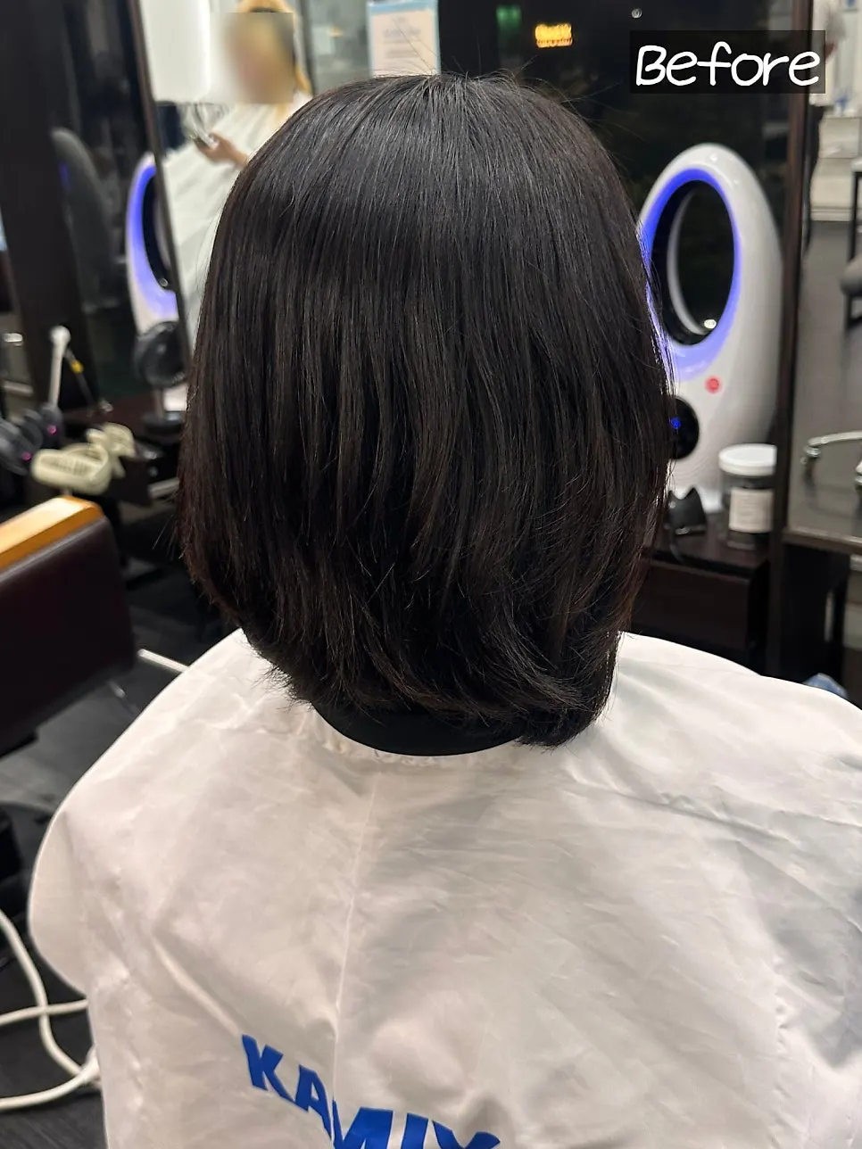 Awkward-length hair flipping outward before the treatment