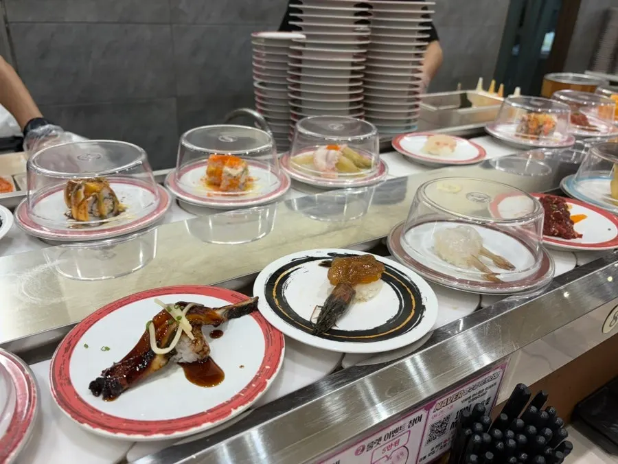 Stack of finished sushi plates